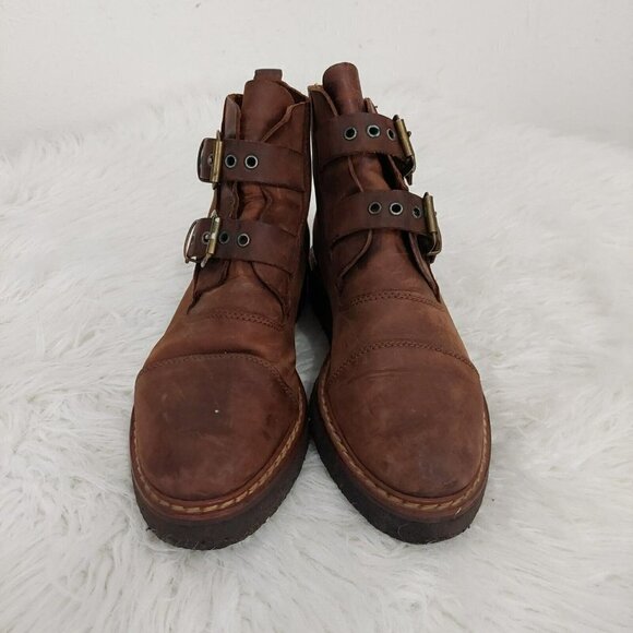 Charles Jourdan Bis Brown Double Strap Suede‎ Leather Ankle Boots Booties Size 8 - Picture 3 of 9